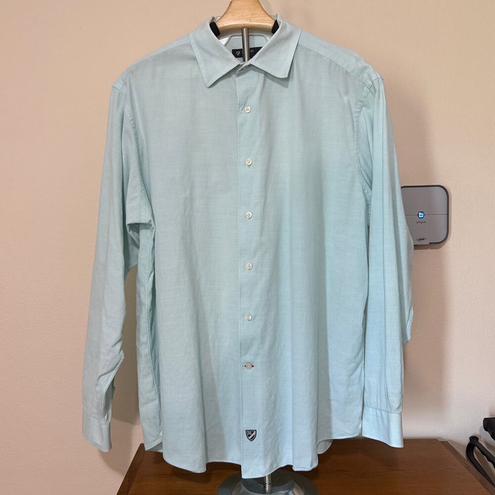 Cremieux Classic XL mens dress shirt long sleeved light blue-green cotton